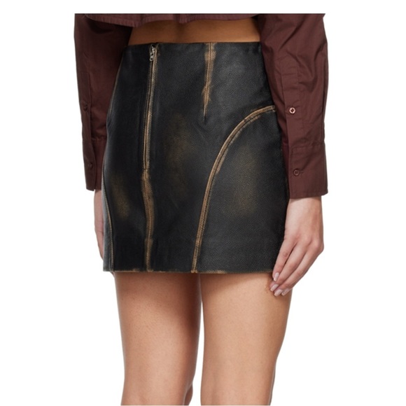 REMAIN Black Washed Leather Miniskirt - Picture 3 of 12